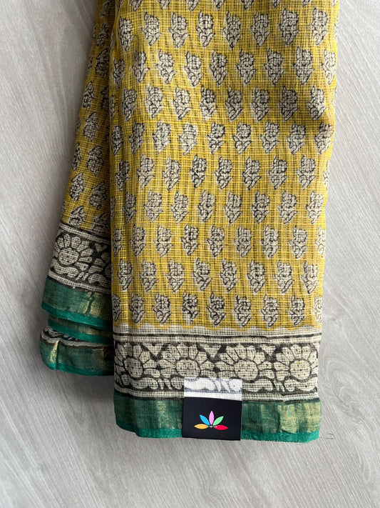 Hand block Printed Kota Doria Saree - 35937-35938