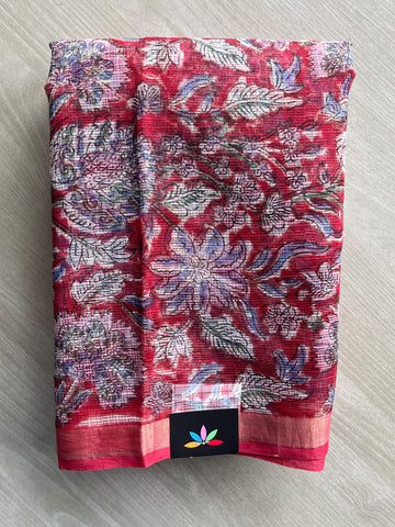 Hand block Printed Kota Doria Saree - 35939-35940