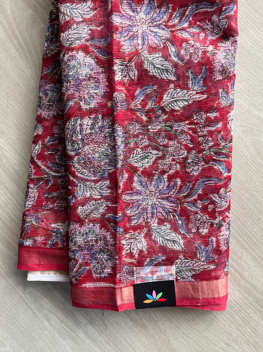 Hand block Printed Kota Doria Saree - 35939-35940