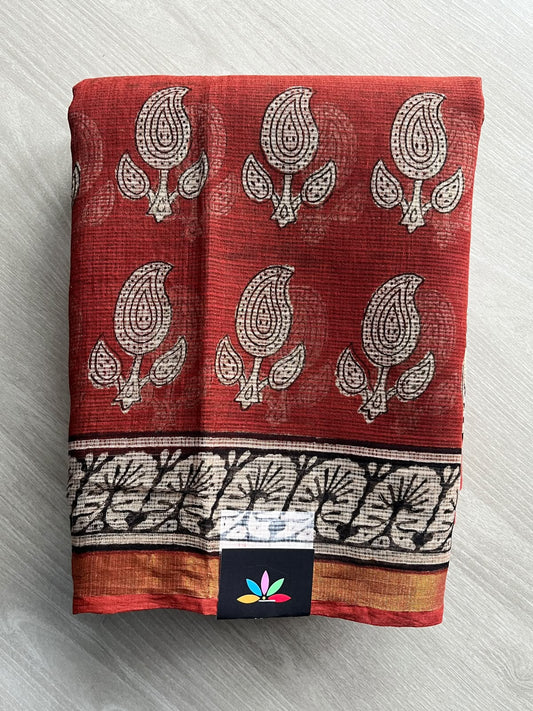 Hand block Printed Kota Doria Saree - 35941-35942