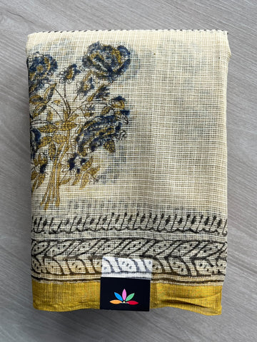Hand block Printed Kota Doria Saree - 35943-35944