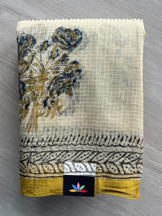 Hand block Printed Kota Doria Saree - 35943-35944