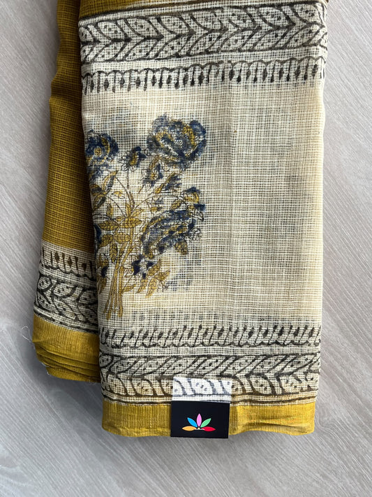 Hand block Printed Kota Doria Saree - 35943-35944