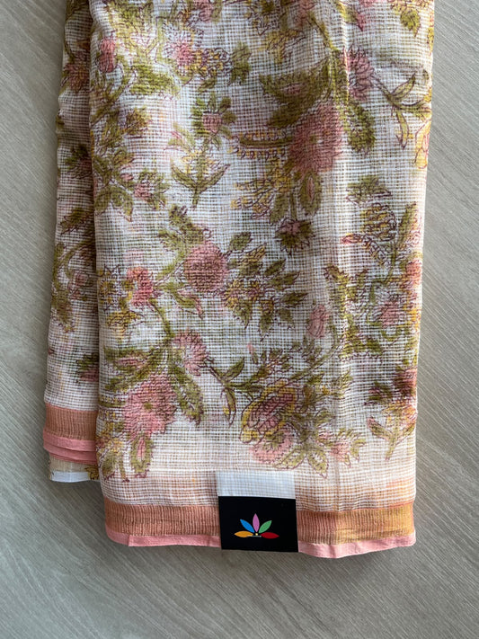 Hand block Printed Kota Doria Saree - 36119-36120