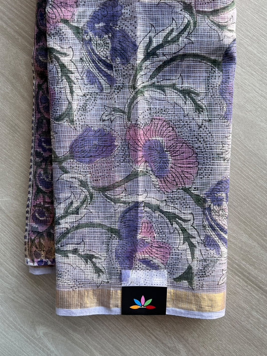 Hand block Printed Kota Doria Saree - 36121-36122