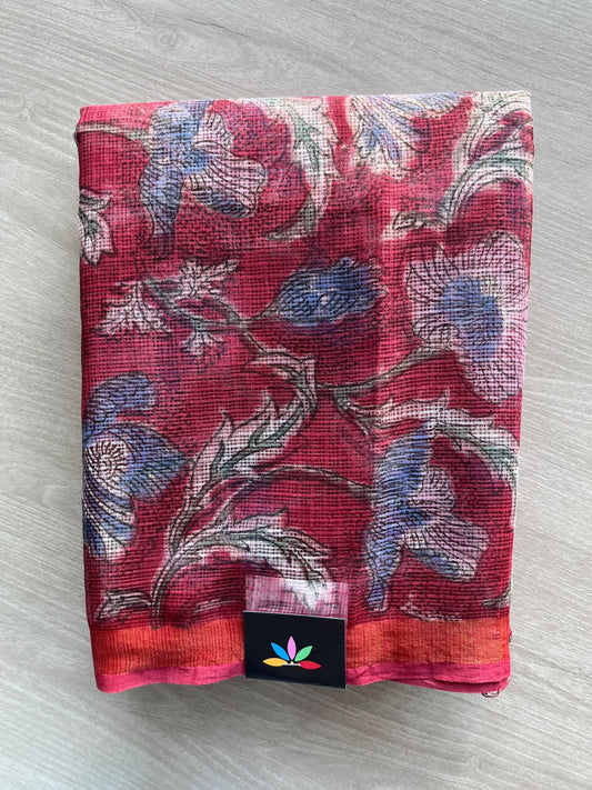 Hand block Printed Kota Doria Saree - 36123-36124