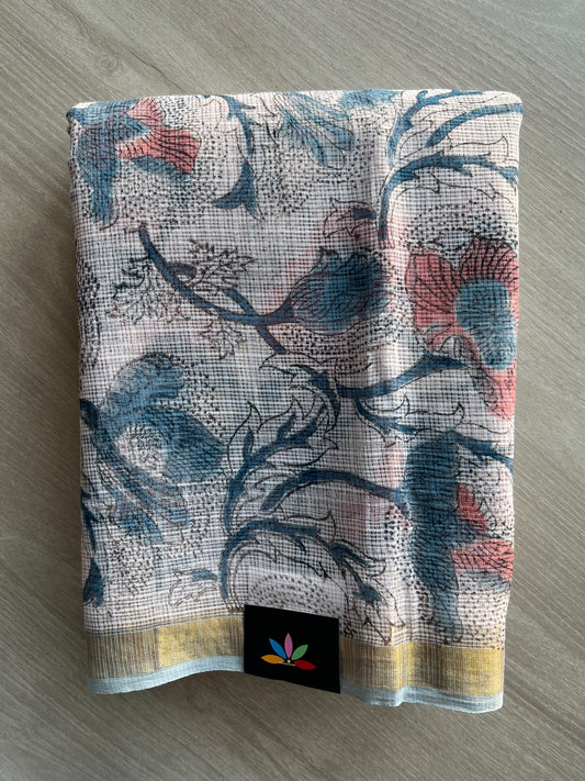 Hand block Printed Kota Doria Saree - 36125-36126
