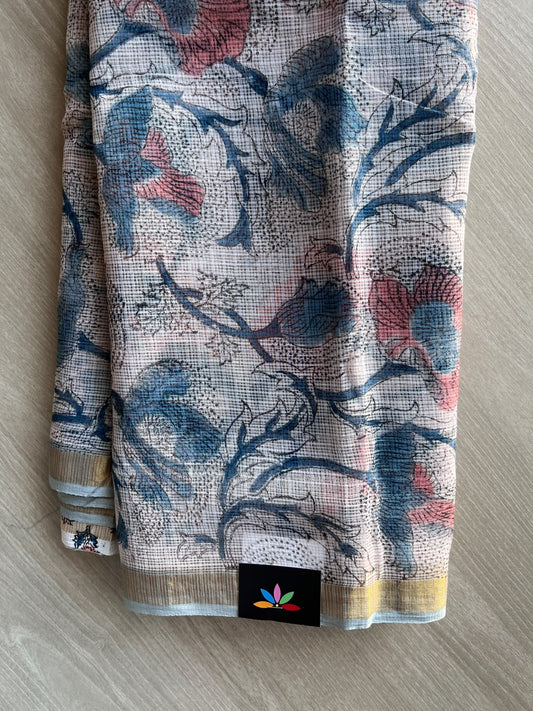Hand block Printed Kota Doria Saree - 36125-36126