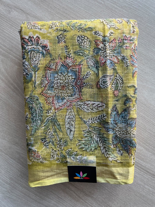 Hand block Printed Kota Doria Saree - 36129-36130