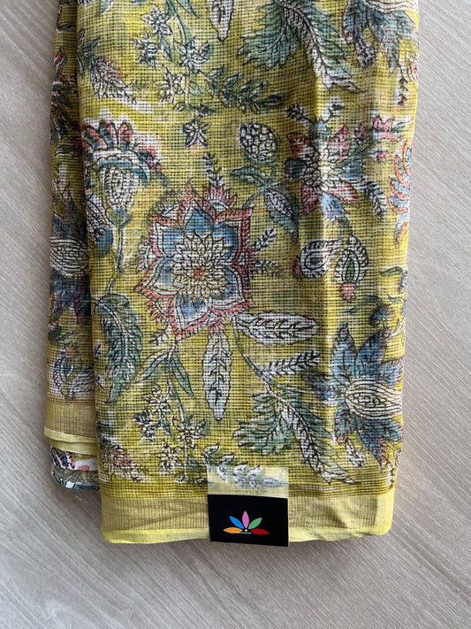 Hand block Printed Kota Doria Saree - 36129-36130
