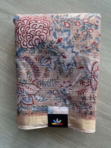 Hand block Printed Kota Doria Saree - 36131-36132