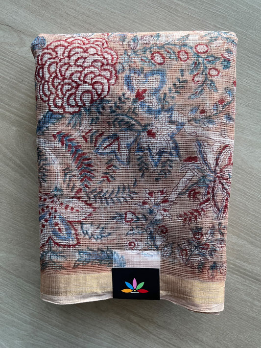 Hand block Printed Kota Doria Saree - 36131-36132