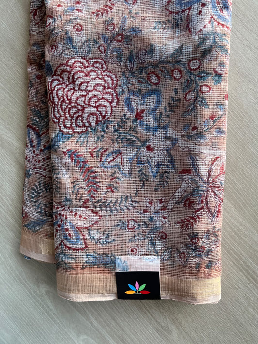 Hand block Printed Kota Doria Saree - 36131-36132