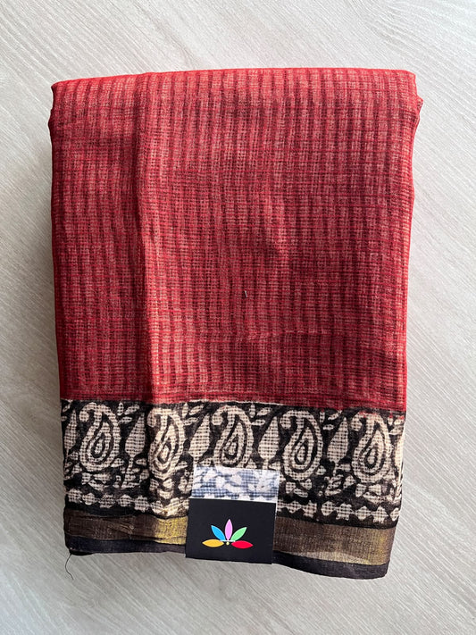 Hand block Printed Kota Doria Saree - 36133-36134