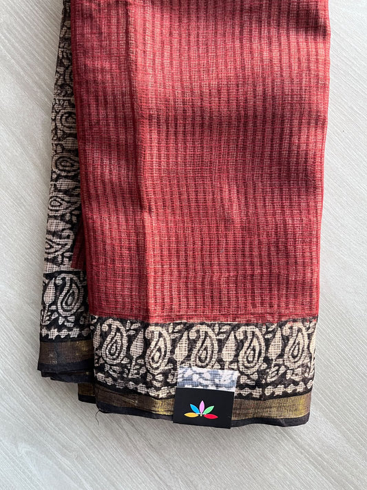 Hand block Printed Kota Doria Saree - 36133-36134