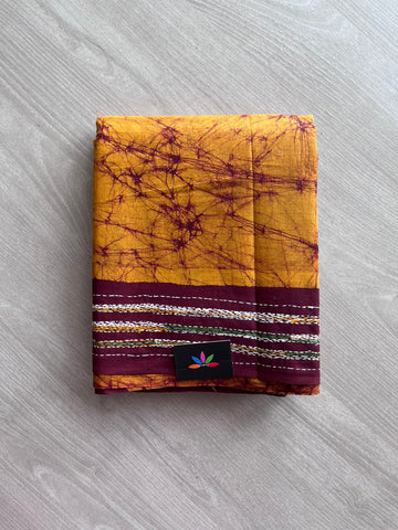 Kantha Stitch Batik Mul Cotton Saree - 11115