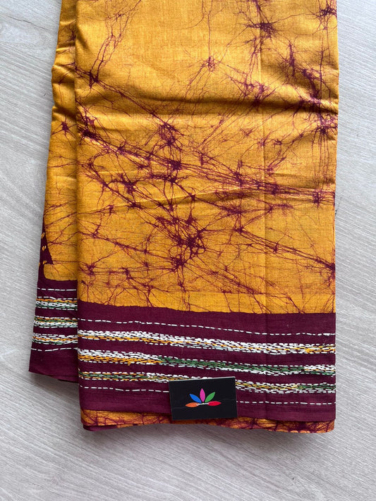 Kantha Stitch Batik Mul Cotton Saree - 11115