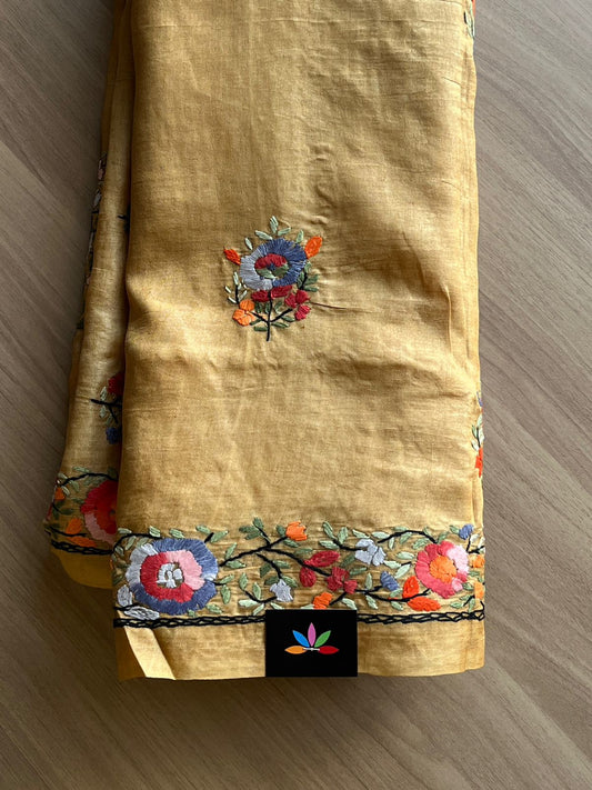 Parsi Work Pure Tussar Silk Saree - 13773