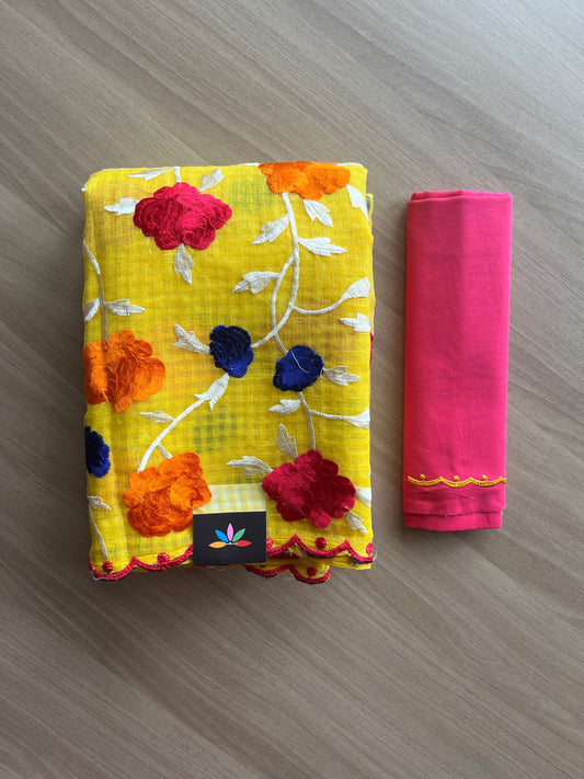 Scallop Border Parsi Embroidery Resham Kota Saree - 21241