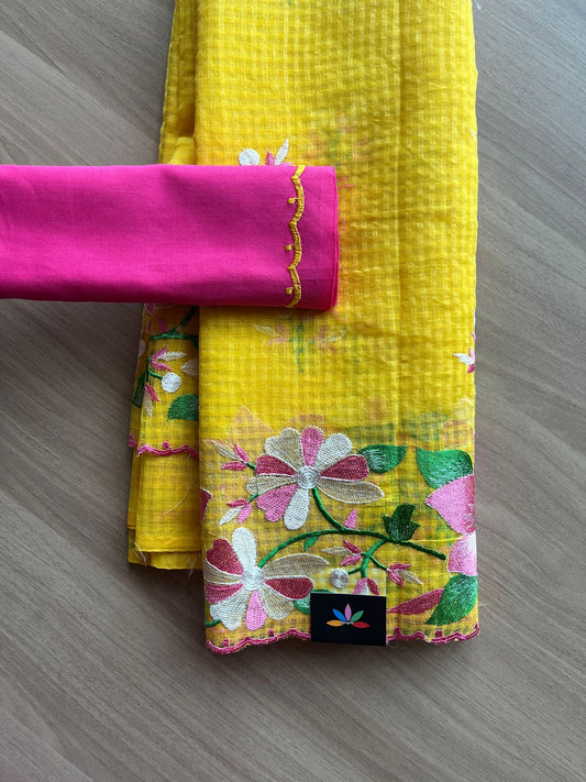 Scallop Border Parsi Embroidery Resham Kota Saree - 21254