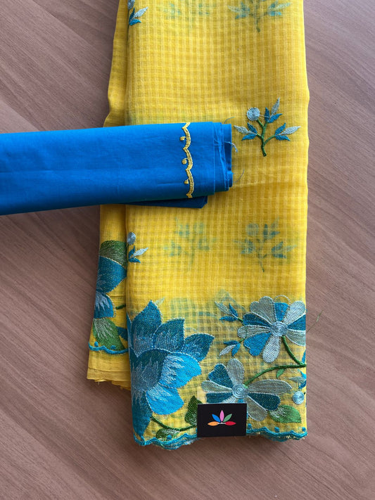 Scallop Border Parsi Embroidery Resham Kota Saree -21262