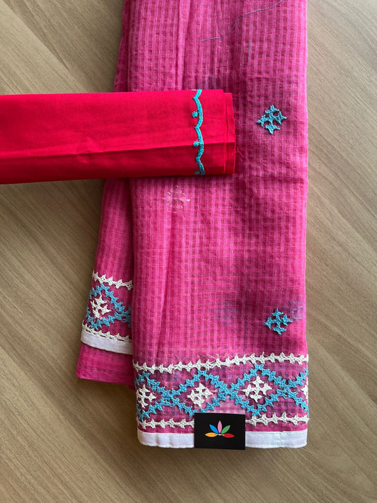 Gujarati Stitch Embroidery Resham Kota Saree - 21266