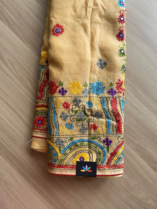 Hand Embroidered Lambani Cotton Silk Saree -22208