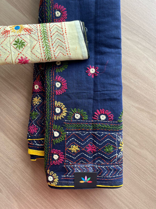 Hand Embroidered Lambani Cotton Saree -22210