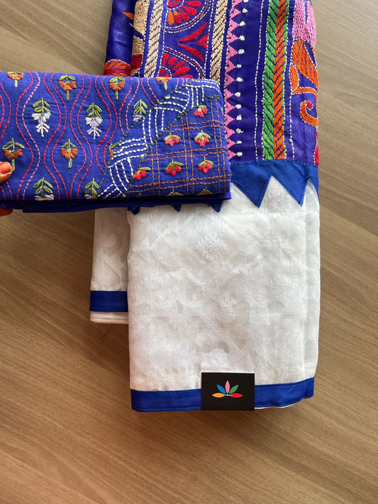 Bangalore silk  Blended Kantha Stitch Jacquard Border Saree -22218