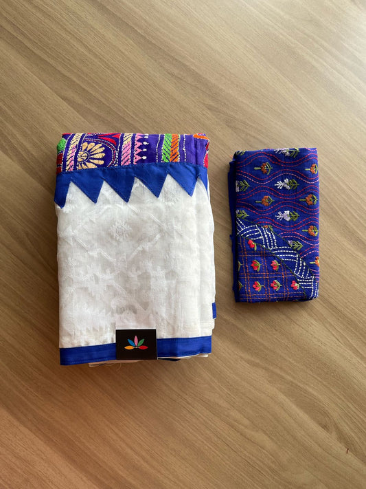 Bangalore silk  Blended Kantha Stitch Jacquard Border Saree -22218