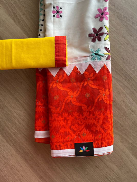 Bangalore silk  Blended Kantha Stitch Jacquard Border Saree -22219