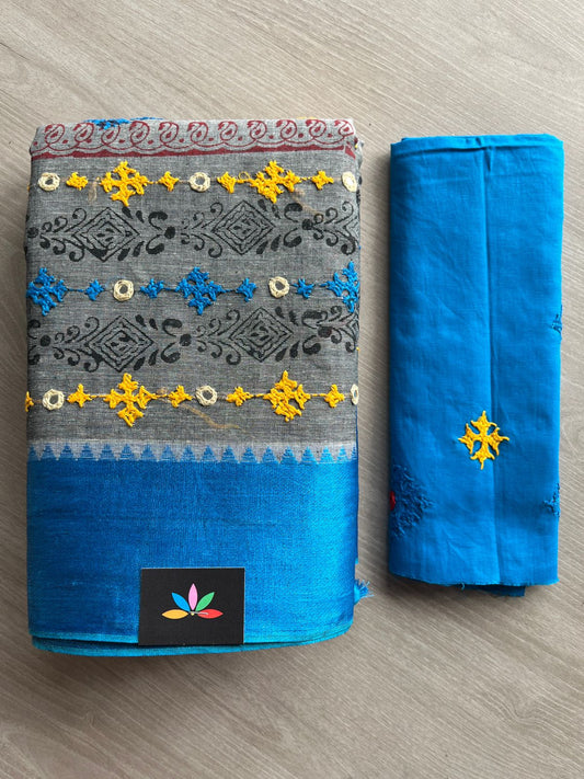 Gujarati Stitch Handcrafted Cotton Saree-27351