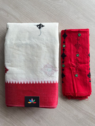 Gujarati Stitch Handcrafted Cotton Saree-27352