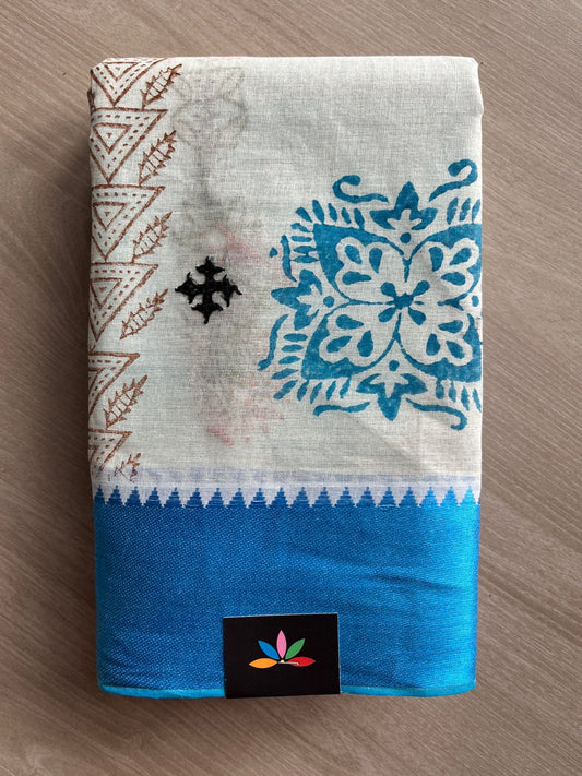 Gujarati Stitch Handcrafted Cotton Saree-27353