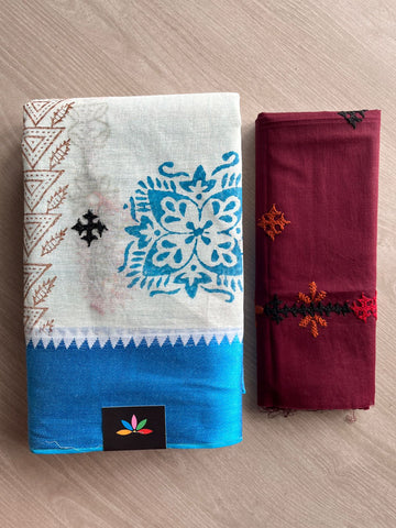 Gujarati Stitch Handcrafted Cotton Saree-27353