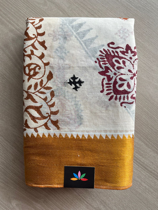 Gujarati Stitch Handcrafted Cotton Saree-27360