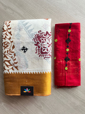 Gujarati Stitch Handcrafted Cotton Saree-27360