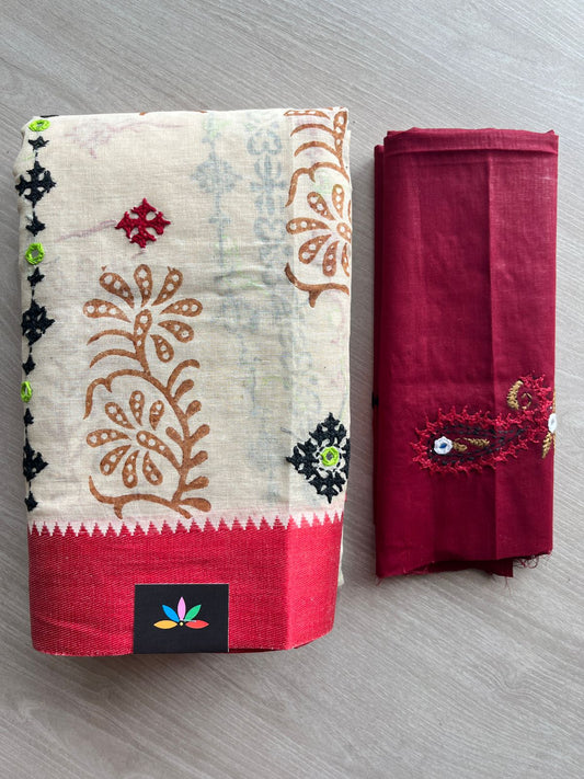 Gujarati Stitch Handcrafted Cotton Saree-27361