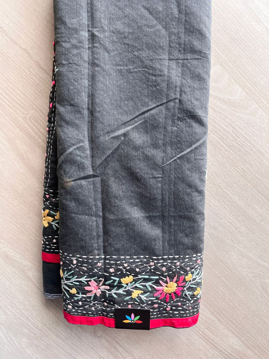 Handcrafted Phulkari Embroidery Chanderi Cotton Silk Saree - 32270