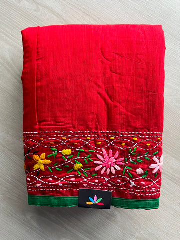 Handcrafted Phulkari Embroidery Chanderi Cotton Silk Saree - 34323