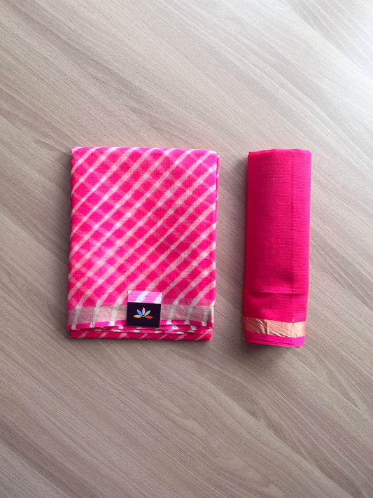 Pink Leheriya Kota Silk Saree - 14417