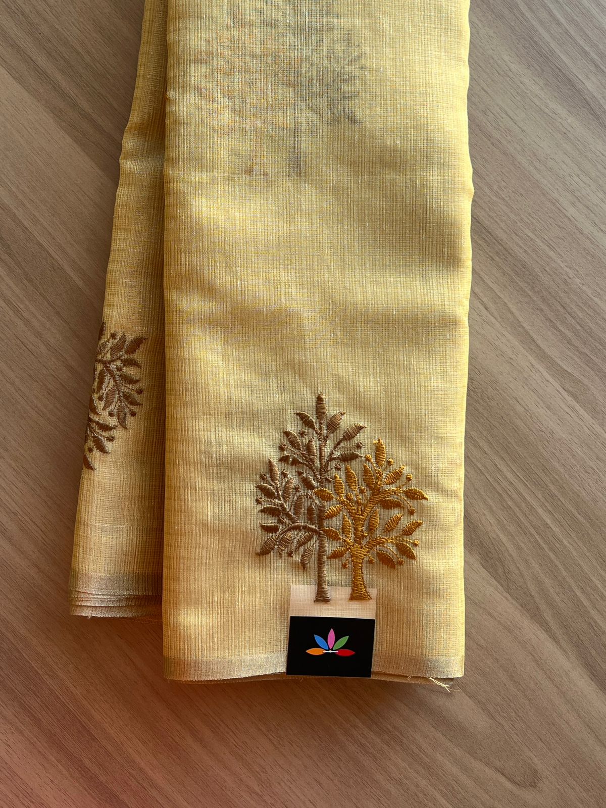 Cream and Silver Cotton Kota Saree with All over Embroidery and Blouse Fabric main image 1