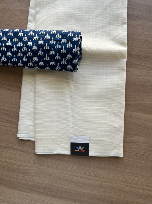 Plain Kota Cotton Saree Paired with Contrast Blouse-20121