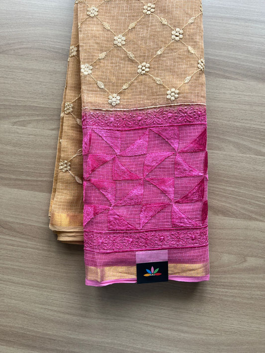 Double Color All Over Machine Embroidered Kota Saree-20206
