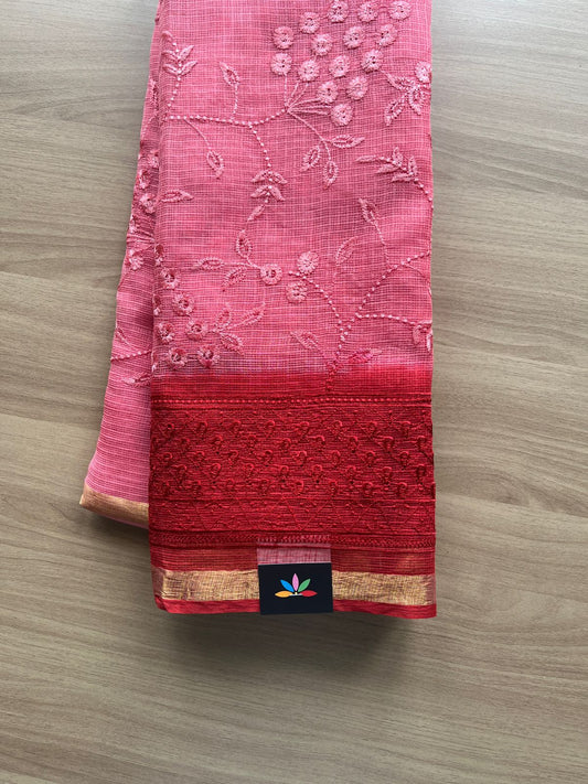 Double Color All Over Machine Embroidered Kota Saree-20207