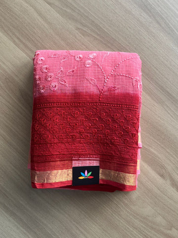 Double Color All Over Machine Embroidered Kota Saree-20207