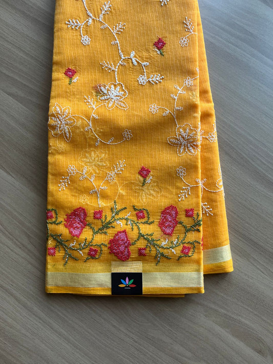 Machine Embroidered Blended Kota Saree-21442