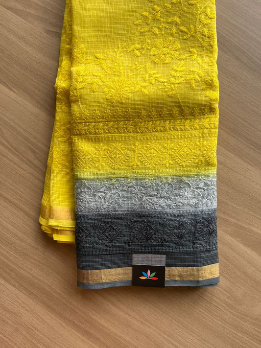 Tricolor All Over Machine Embroidered Kota Saree -22498