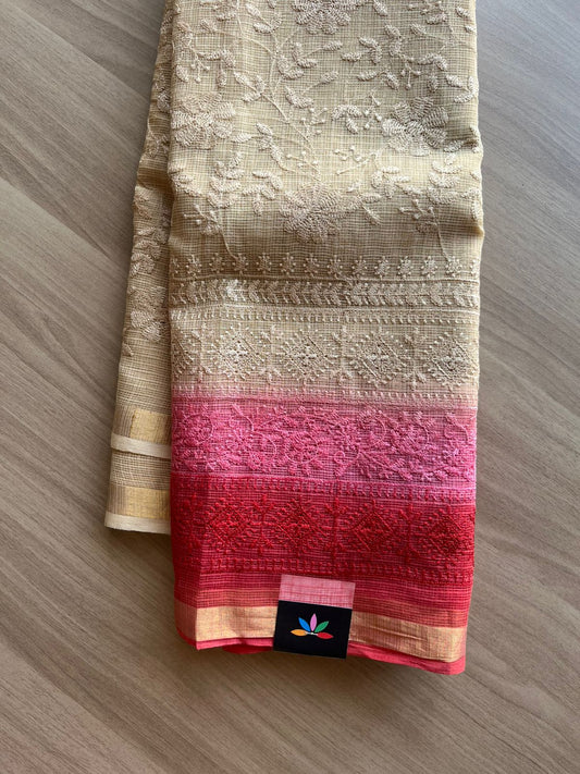 Tricolor All Over Machine Embroidered Kota Saree -22499