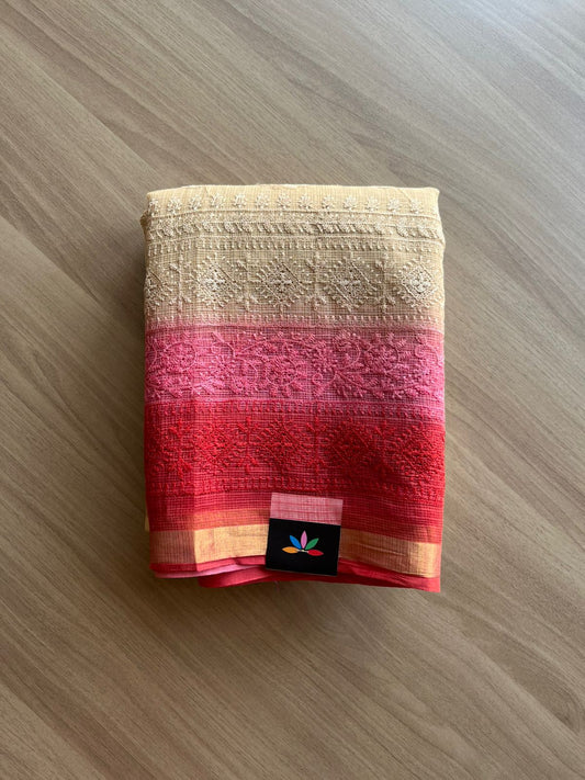 Tricolor All Over Machine Embroidered Kota Saree -22499